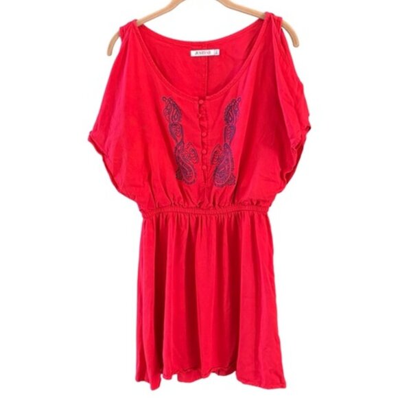 JustFab Red Embroidered Short Sleeve Dress M - Picture 7 of 11